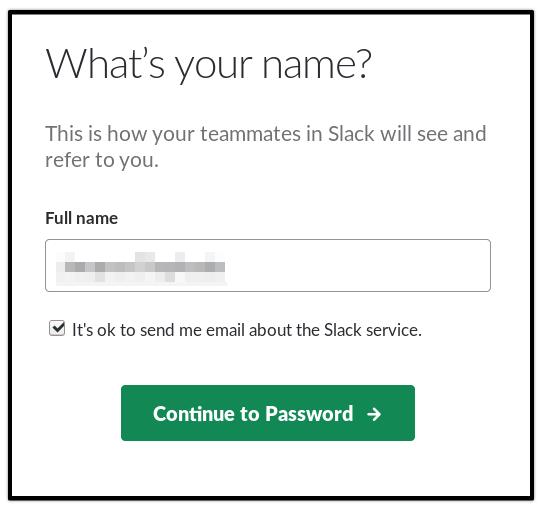 Enter your name for Slack